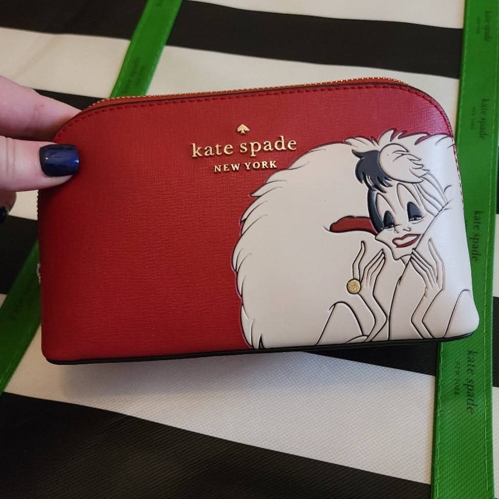 Kate Spade Red and White Cosmetic Bag with Playful Graphics